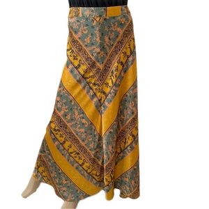 Free People Teal & Mustard Paisley Chevron Maxi Skirt
